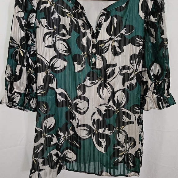 Kate & Mallory Teal and Black Floral Blouse - Picture 1 of 1
